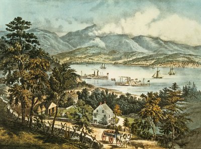 Las Montañas Catskill desde la orilla oriental del Hudson de N. and Ives, J.M. Currier